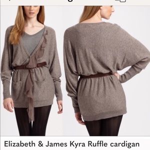 Elizabeth & James Kyra Ruffle Deep V-Neck Long Cardigan Sweater w/Belt 2 NWOT